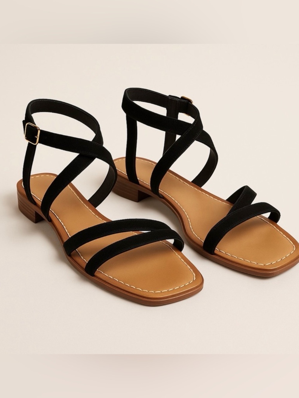 Colin Stuart Black Suede Ankle Wrap Sandals Size 8